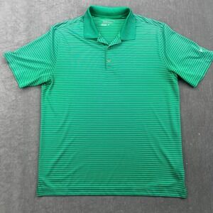 Nike Golf Tour Performance Mens Large Green White Striped Dri-FIT Polo Shirt